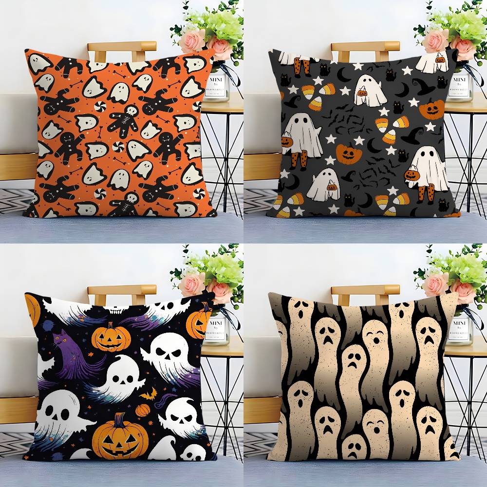 Cute Spooky Halloween Pumpkin Pillow Case Sofa Living Room Bedroom Double-sided Printing Square Cushion Nap Time Cushion Cover