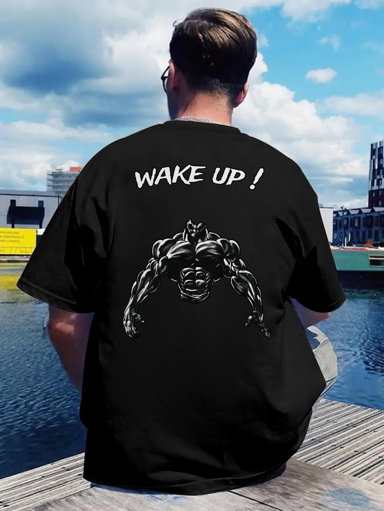 

Motivational Workout T-shirt - Wake Up! Muscle Graphic Tee - Lightweight Breathable Polyester Shirt for Gym S