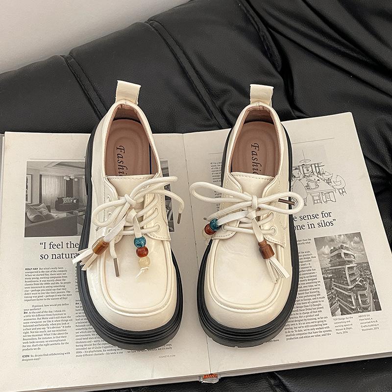 Fashion Mary Jane shoes platform heightening small leather shoes autumn and winter lace-up bag head single shoes comfortable and not tired feet lo
