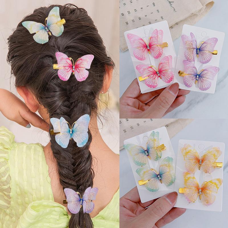 

2 шт., милая заколка-бабочка, смешанный 3D тюль, двухслойная шифоновая ткань, зажим BB