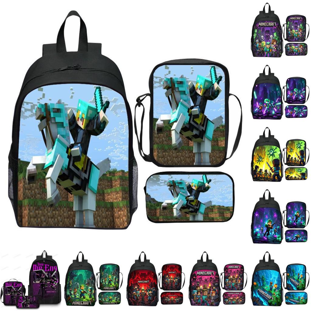 Minecraft School Backpack Set With Printed Game Pattern For Kids Students