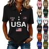Damen Casual Kurzarm Knopf-Polohemd USA-Aufdruck 250. Jubiläum Grafik Leichtes Sommeroberteil