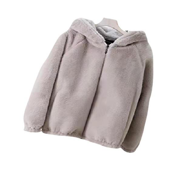 Autumn and winter new imitation fur jacket women's loose and cute short Rex rabbit hair plush hooded women Korean version