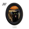 Decorative Wall Accents for Living Room Abstract Art Cat Decor, Oval 2D Wood Framed Funny Painting Unique Prints Print, Vintage Ornament Bedroom Home