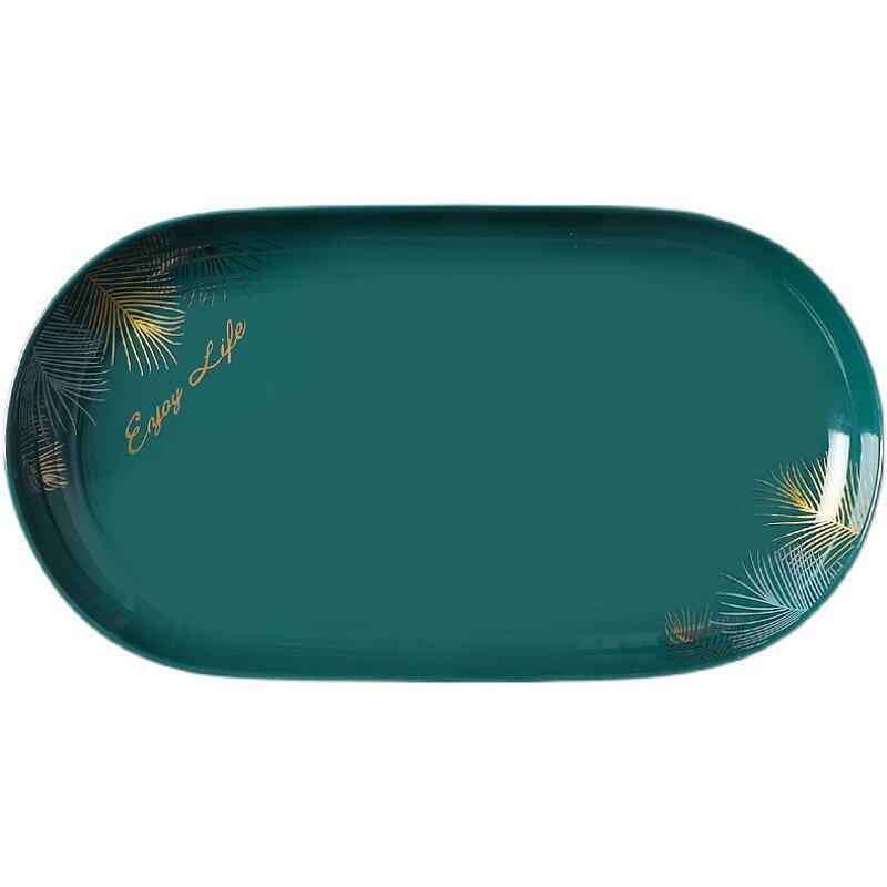 Set of 2 Peacock Green Oval Ceramic Fish Plates - Luxury Sushi and Dishware Set