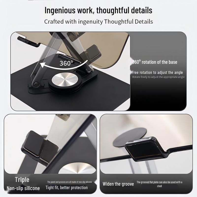 360° Rotating Acrylic Tablet Stand: Transparent, Foldable, Portable for Desktop Use