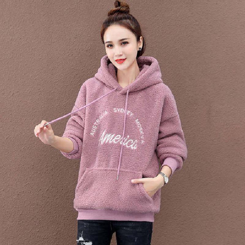 Lamb wool thickened fleece sweater women, winter warm casual short coat