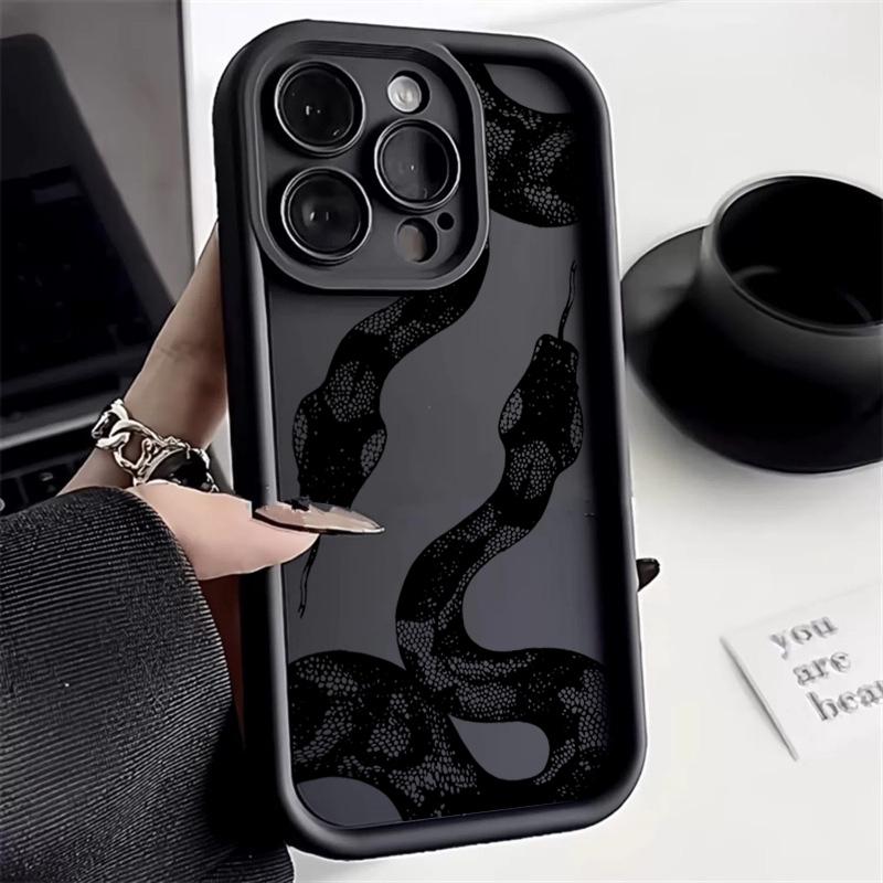Black Snake Print Phone Case For iPhone 17 16 15 14 Pro Max 13 12 11 XS X XR 7 8 Plus 17Air Shockproof Candy Soft Silicone Cover