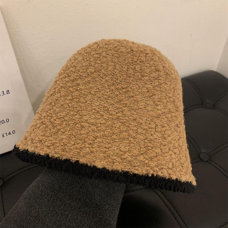 Black Plush Fisherman's Hat Women 2025 Versatile Face Show Small Knitted Bucket Headcircumference