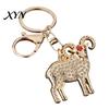 Rhinestone Goat Charm Golden Plated Keychain, Animal Shaped Zodiac Key Ring Metal Keyring Pendant, Handbags Backpack Decorative Accessories Pendant