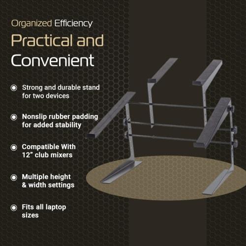 Headliner Covina Portable Dual DJ Controller Stand; Adjustable and Durable DJ Stand for Controller and Laptop; Ideal for DJ Rigs At Home, In the Club,