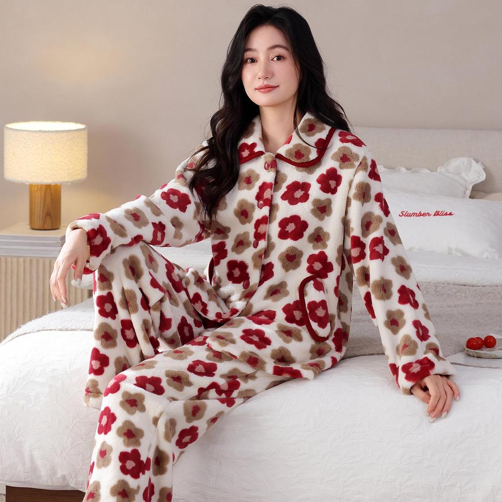 Cozy Winter Fleece Pajama Set for Couples - Thick Velvet Homewear for Women and Men