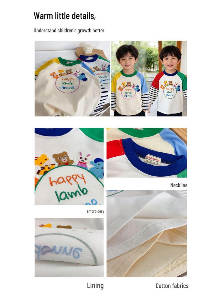 Toddler Boys' Cartoon Embroidery Striped Long-Sleeve T-shirt - Spring 2026 Collection