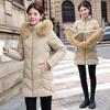 Medium and long down cotton-padded female slim-fitting and thin big fur collar down cotton-padded jacket