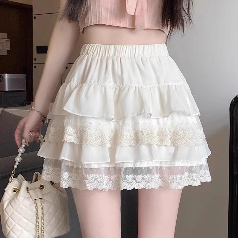 Women's High Waist White Lace Ballet Style A-line Midi Skirt