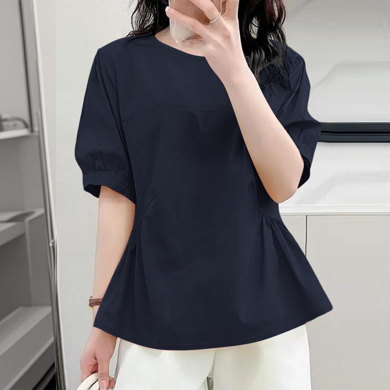 

ZANZEA Жіноча повсякденна однотонна блуза з круглим вирізом з половиною рукава M Темно-синій