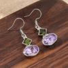 Vintage Geometric Inlaid Green Purple Synthetic Zircon Dangle Earrings for Women Bohemian Style Banquet Jewelry Accessories Gift
