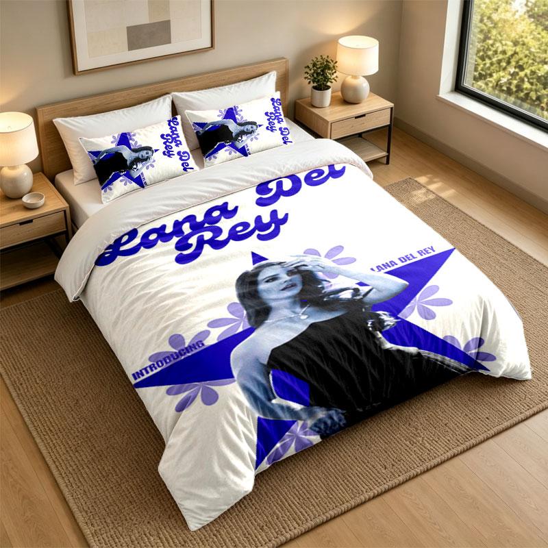 Juego de Ropa de Cama de 3 PiezasLana Del Rey Sábana Suave y Dos Fundas de Almohada Decoración para Dormitorio del Hogar