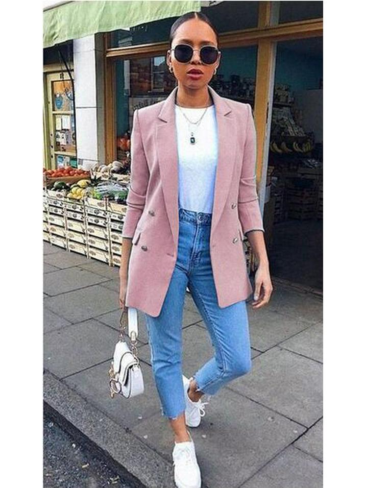 Women's Mid-Length Slim Fit Turn-Down Collar Long Sleeve Autumn/Winter Coat Cardigan.