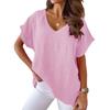 Sommar Kvinnors Bat Kortärmad V-hals Enfärgad Casual T-shirt