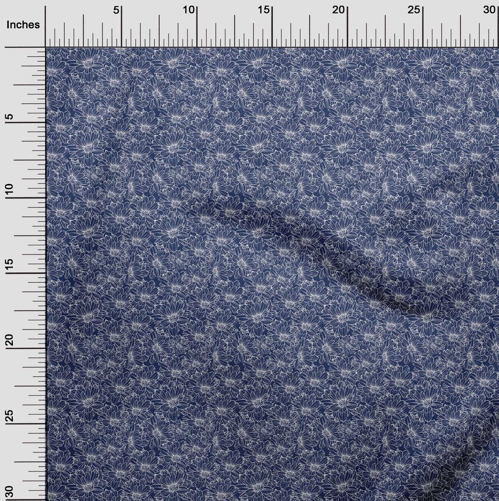 oneOone Cotton Flex Blue Fabric Floral Ditsy Sewing Material Print Fabric By The Yard 40 Inch