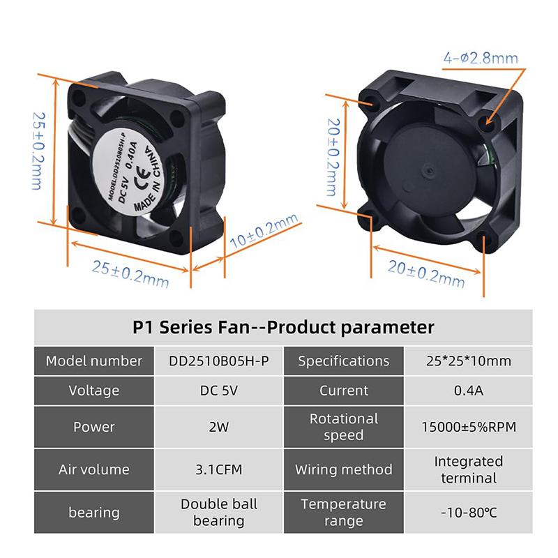 2510 Fan For Bambu Lab X1/P1 Hotend Cooling Fan With Cable Rapid Cooling Fan For Bambu X1C P1S P1P 3D Printer Accessories