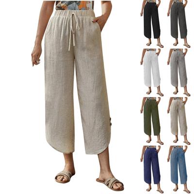 Damenmode, einfarbig, Kordelzug, elastische Taille, Tasche, Freizeithose