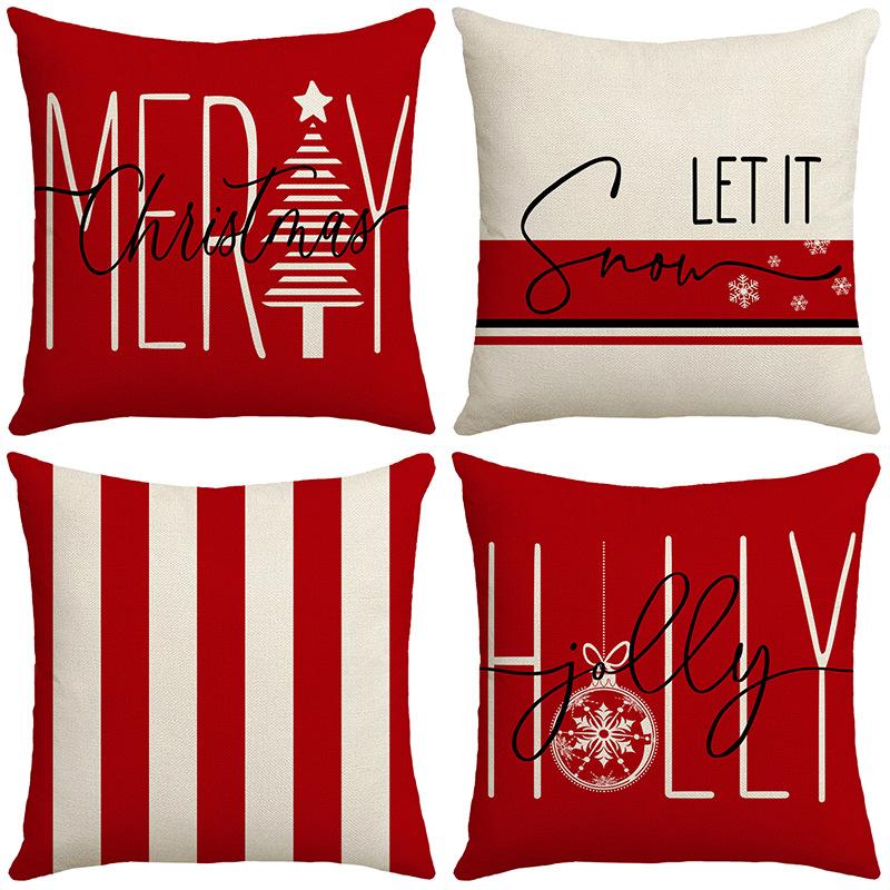 Christmas Pillowcase Pillowcase Christmas Tree Snowflake Element Letter Stripe Print Pillowcase Festive Atmosphere Cushion