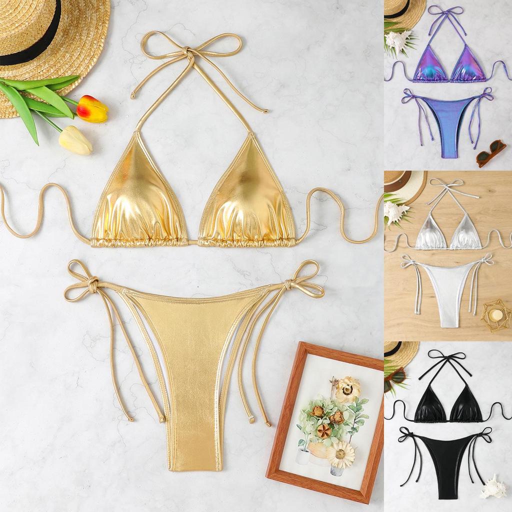 European American Retro Lace-Up Bikini Set - Three-Point Sexy Swimwear for Women