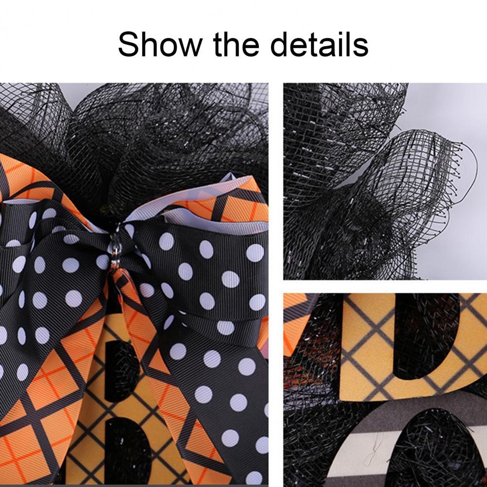 Halloween Wreath Outdoor Spooky Halloween Swag Wreath with Mesh Ribbon Boo Garland for Front Door Party Decor Ornaments for Wall
