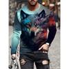 Animal Print Men's Long Sleeve T-shirt Spring And Autumn Men's Daily Casual Top 3D Wolf Print Men's Fashion Long Sleeve T-shirt
