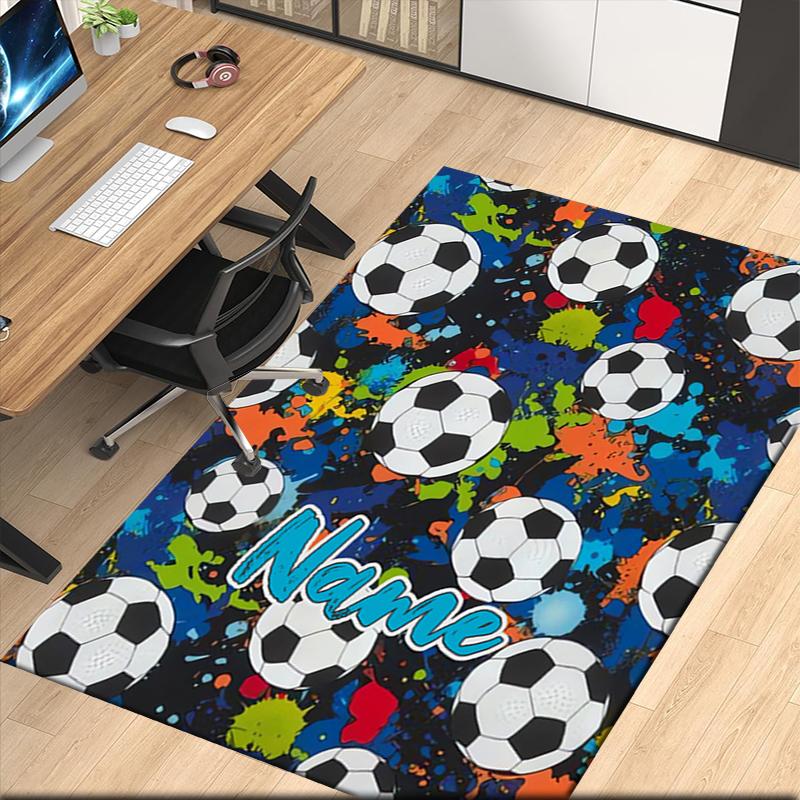 Custom Name Soccer Printed Carpet, for Office Chair Living Room Bedroom Kitchen Room Decor Gifts.