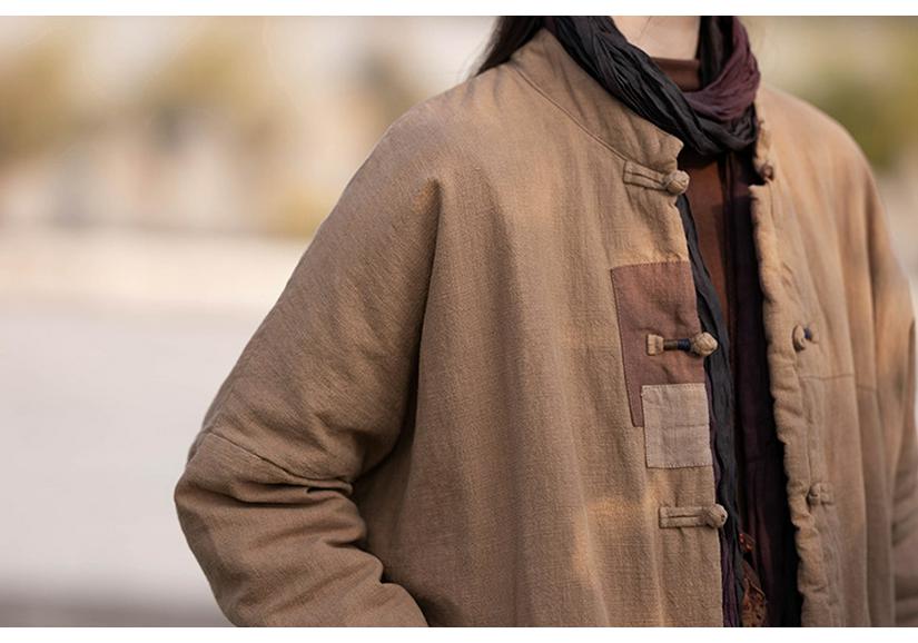 Women's Retro Patchwork Quilted Cotton Jacket with Cross-Lapel and Frog Button