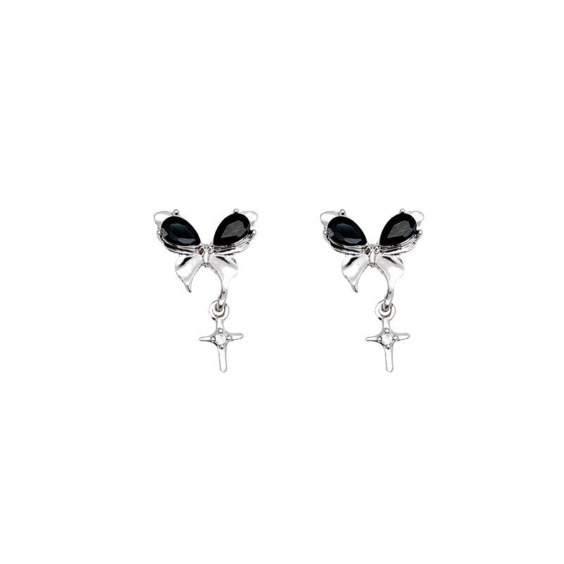 Silver Needle Sweet Cool Style Black Butterfly Fringed Earrings Light Luxury High Sense Exquisite Stud Earrings Niche Temperament Earrings