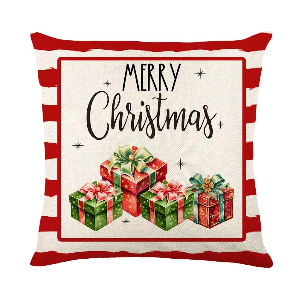 24 Year New Christmas Theme Home Linen Printed Pillow Cover, Holiday Car Pillow, Sofa Pillow, Cushion