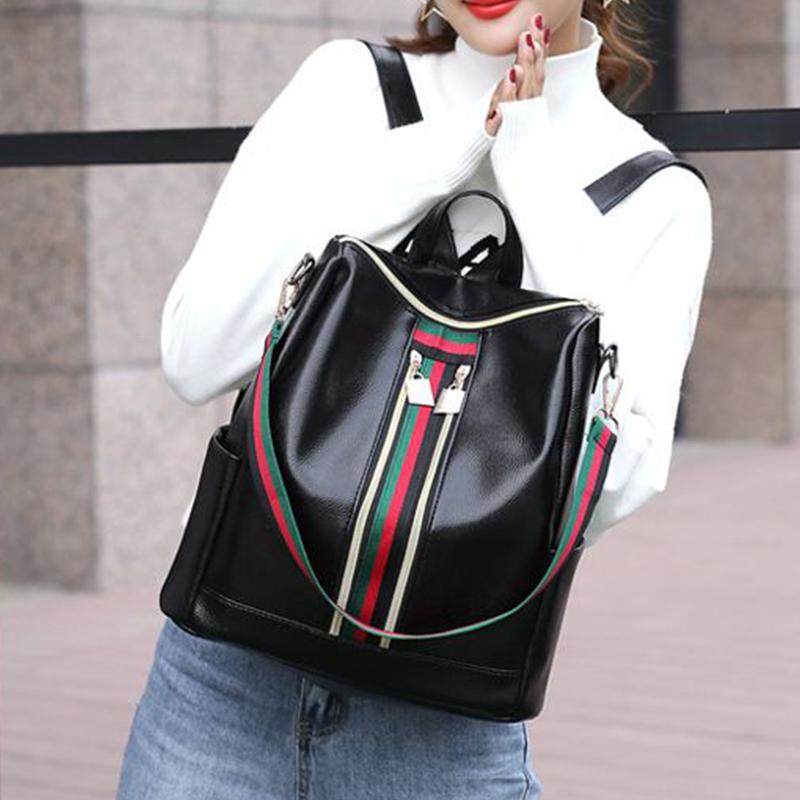 Chic Multi-way Backpack for Daily Travel Stylish Striped-detail Lightweight Versatile Spacious Casual Functional Bag