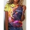 2025 New Summer Women's Black and White Swan Print T-shirt Round Neck Short Sleeve Street Casual Daily Basic Tops