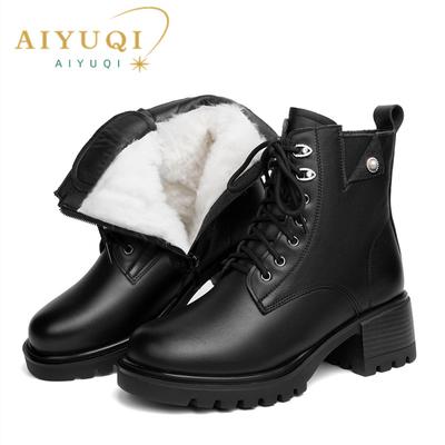 Botas de tornozelo femininas inverno couro legítimo lã natural botas quentes mãe antiderrapante tamanho grande botas de neve femininas