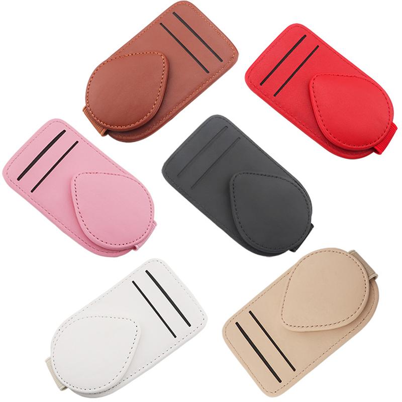 Car Sun Visor Glasses Case Leather Eyeglasses Clip Multifunction Magnetic Sunglasses Hanger Holder Universal Interior Accessorie