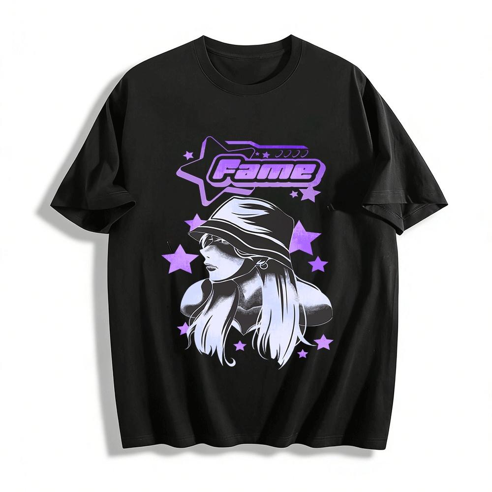American Street Style Fame Star Print Top Cool Trendy Casual T-Shirt Pure cotton T-shirt XXS