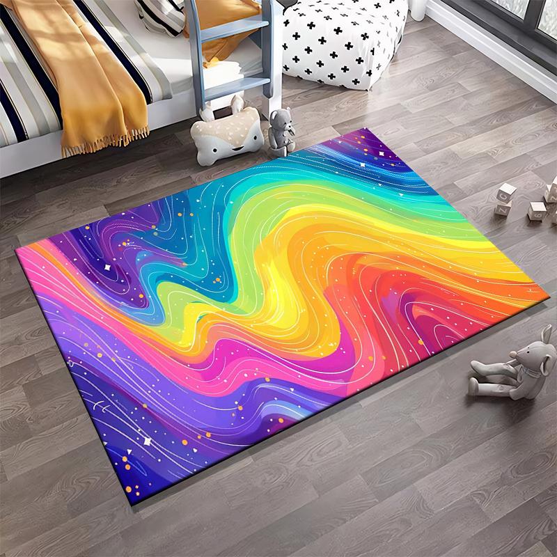 Rainbow Swirl Pattern Carpet for Living Room with Colorful Design Suitable for Use As an Anti-slip for Living Room Bedroom Sofas