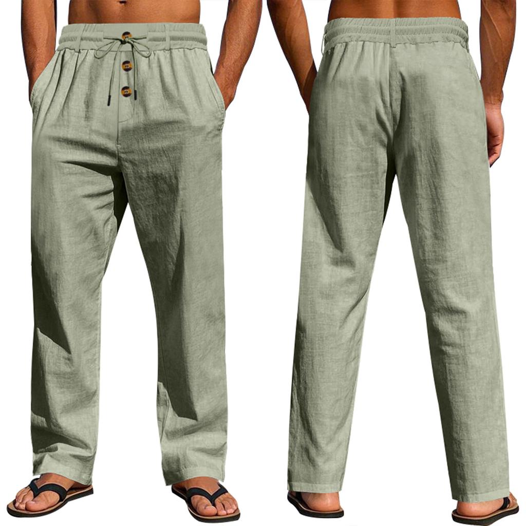 Men's Cotton-Linen Summer Straight-Leg -Color Casual Trousers
