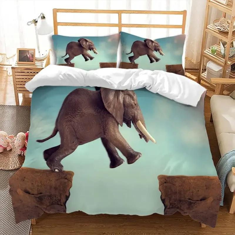Comforter Cute Elephant Green Grass Bohemian Elephant Bedding Set Microfiber Safari Animals Comforter Twin King Size