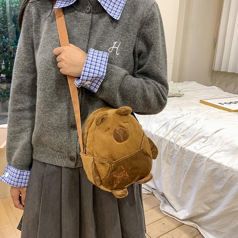 1 Piece Stuffed Large Capacity Capibala Crossbody Bag Animal Cartoon Capybara Plush Backpack Cotton  Couple Bag
