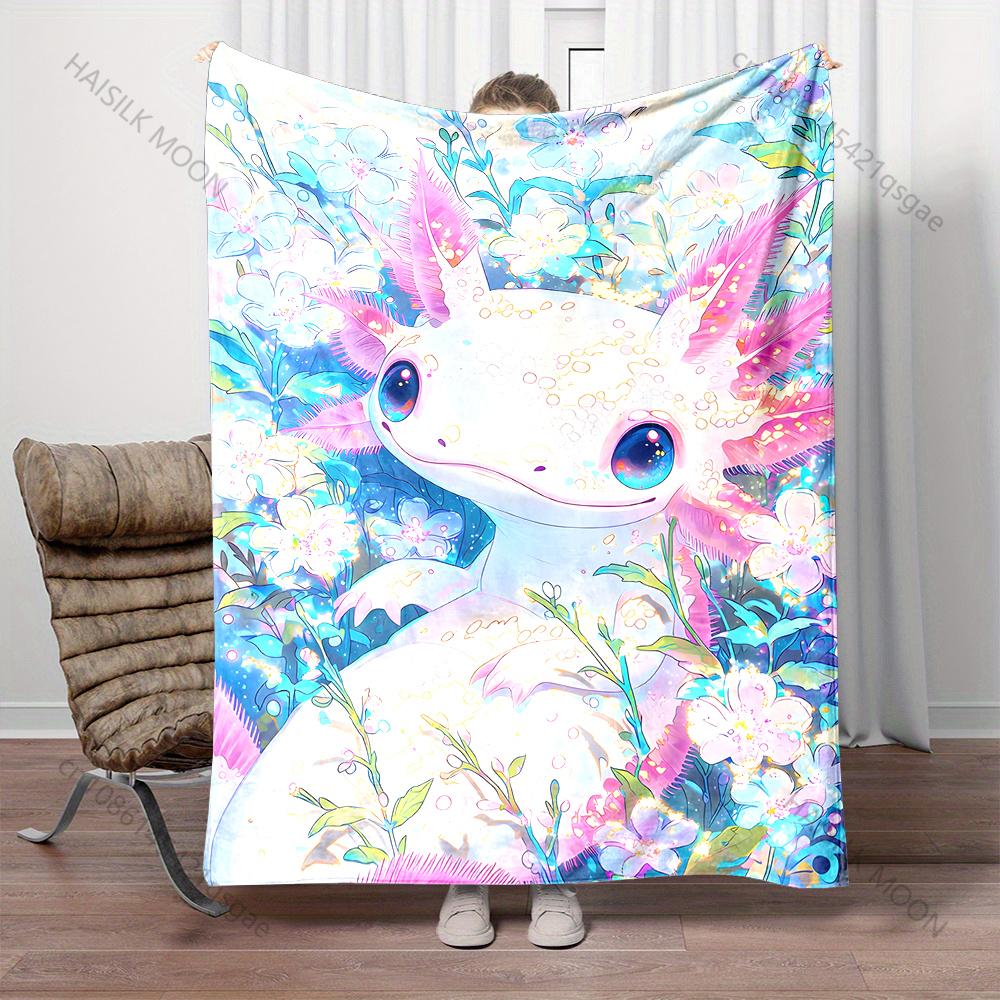 1PC Pink Axolotl with Flowers Print Adult Children Warm Blankets Home Travel Car Soft and Comfortable Suitable for All Seasons