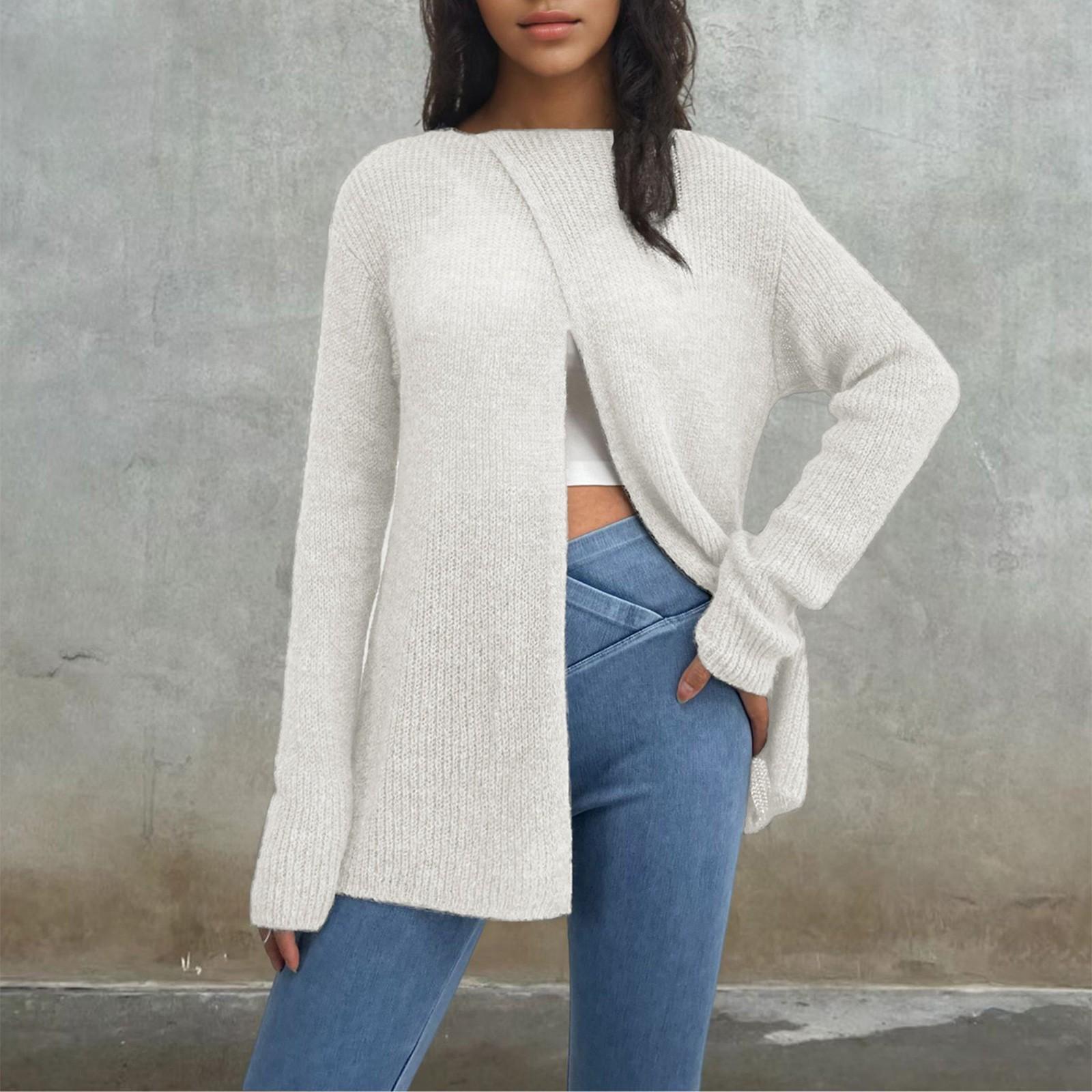 

Женский однотонный свитер с длинными рукавами, свободный двусторонний свитер с круглым вырезом XL белый