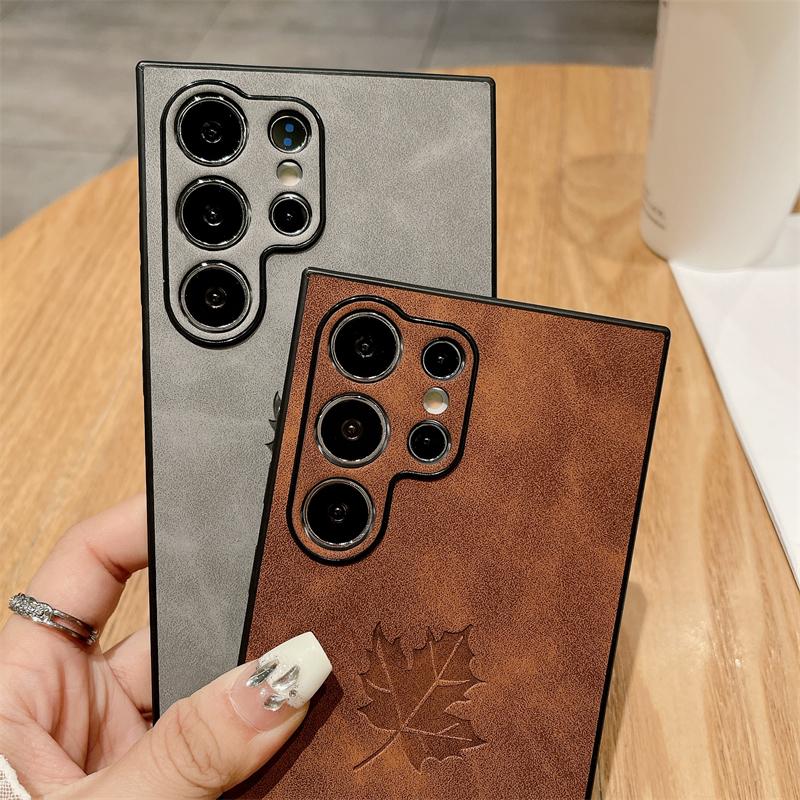 PU Leather Embossing Maple Leaves Case For Samsung S25 S24 S23 S22 S21 Plus Note 20 Ultra A56 A36 A26 A16 A55 A54 A15 A34 Cover