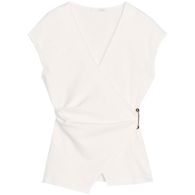 Zaprha2025 Summer New Unique Pin Decoration Texture Sleeveless Double Placket V-neck Shirts Top Women 3644177