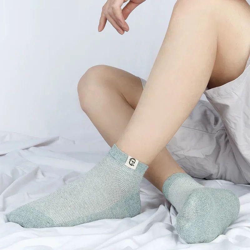Men Summer Thin Cotton Mesh Breathable Socks Sports Casual Fashion Label Short Tube Boat Socks for Men Comfortable Lightweight