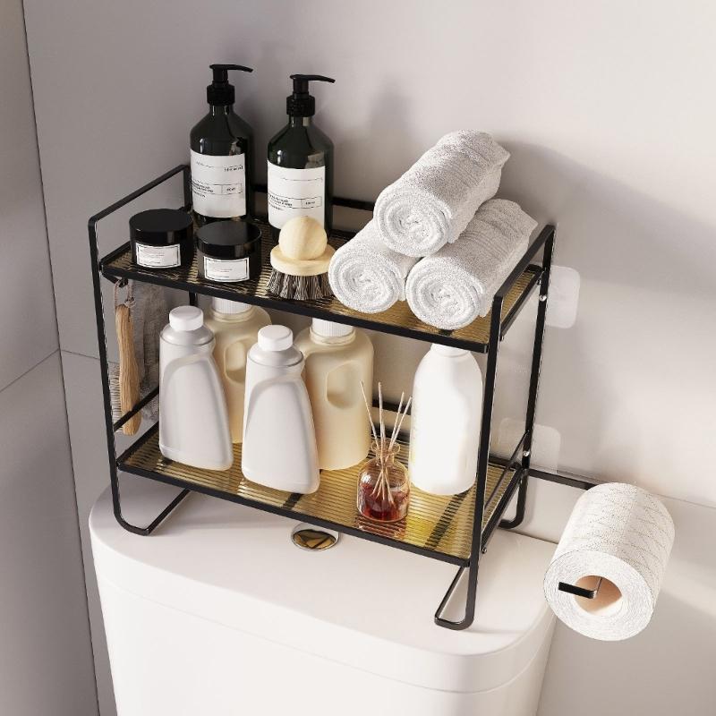 Wall Mounted Bathroom Organizes 2 Shelves easy installs Not Drill Designs Bathroom Shelf Over Toilet Storage Solution
